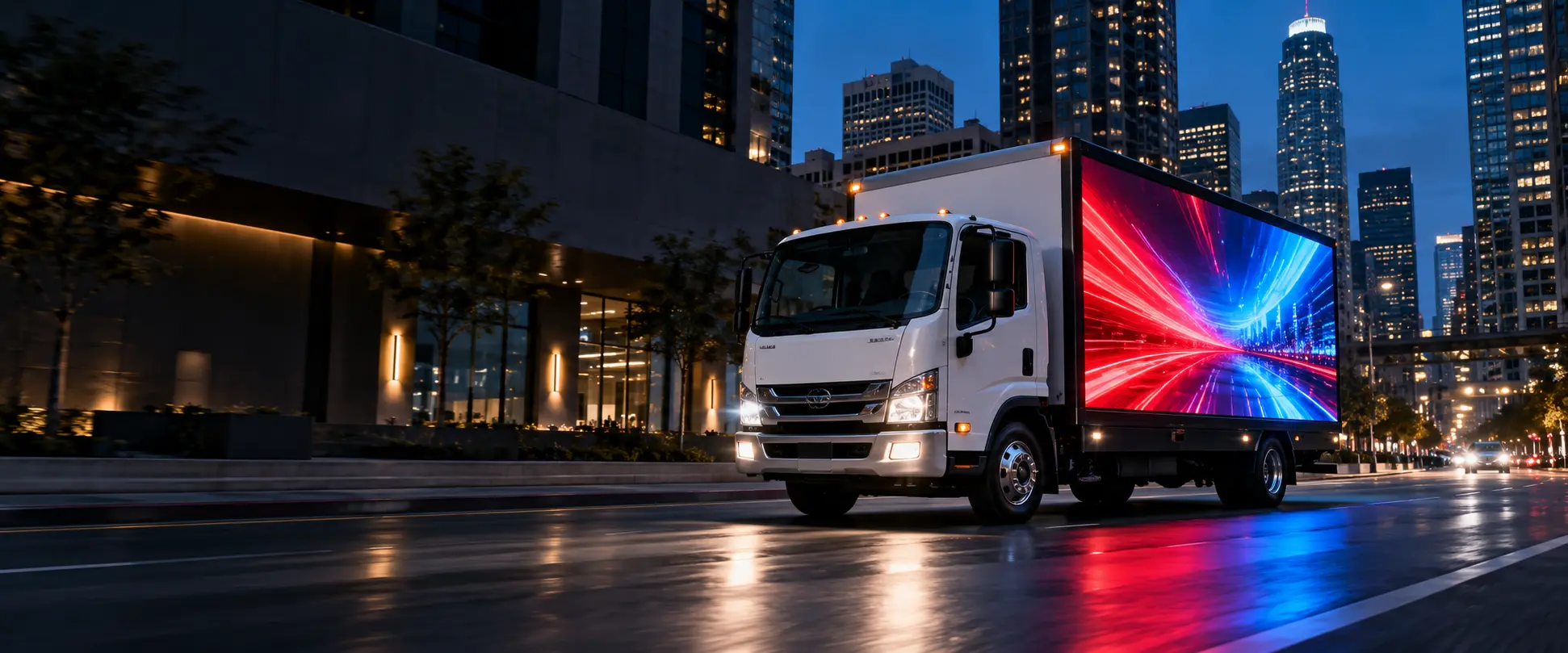 Mobile LED advertising truck operating downtown