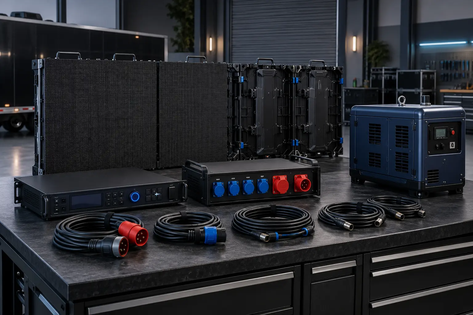 LED truck panels, controller, power equipment, and cables